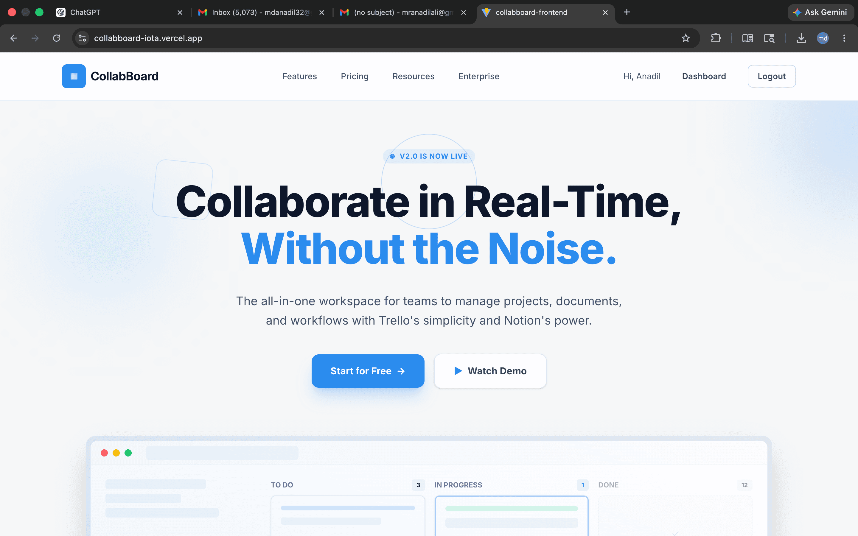 Preview card for CollabBoard collaboration platform