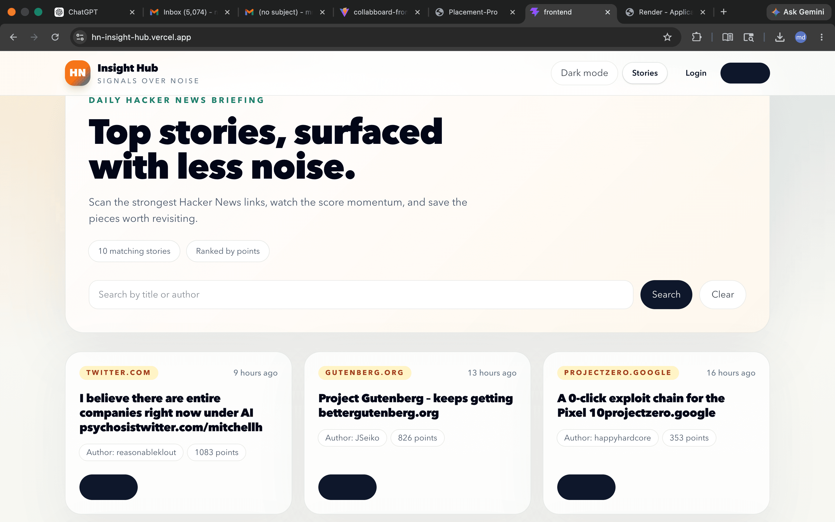 Preview card for HN Insight Hub